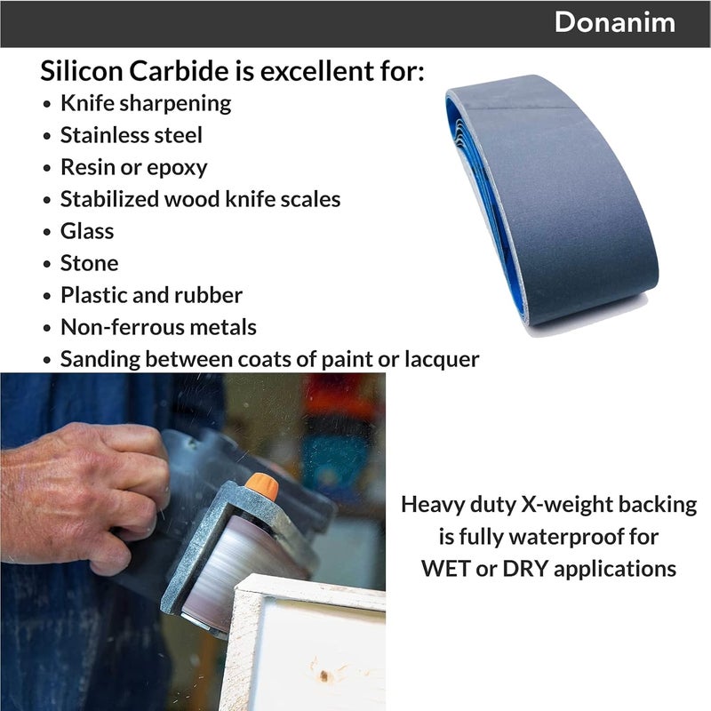 Donanim 4 x 36 Inch Silicon Carbide Sanding Belt, Knife Sharpening Sanding Belts Assortment 600 800 and 1000 Grits Sander Belts, 6 Pack - Image 2